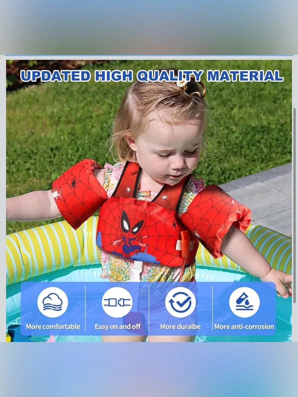 New Open Box SpidermanToddler Swim Vest w Arm Floaties Adjustable Crotch Straps